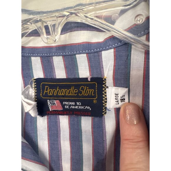 Vintage Panhandle Slim Striped Pearl Snap Western Button Down Shirt Men's Large - Picture 3 of 8